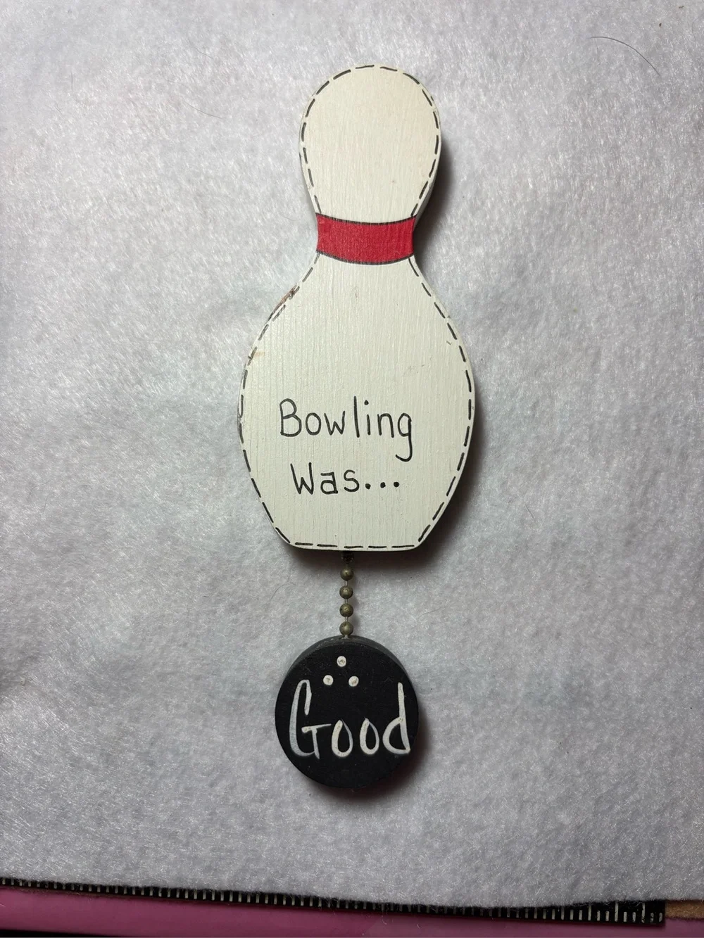 White and Red Bowling Pin Refrigerator Magnet